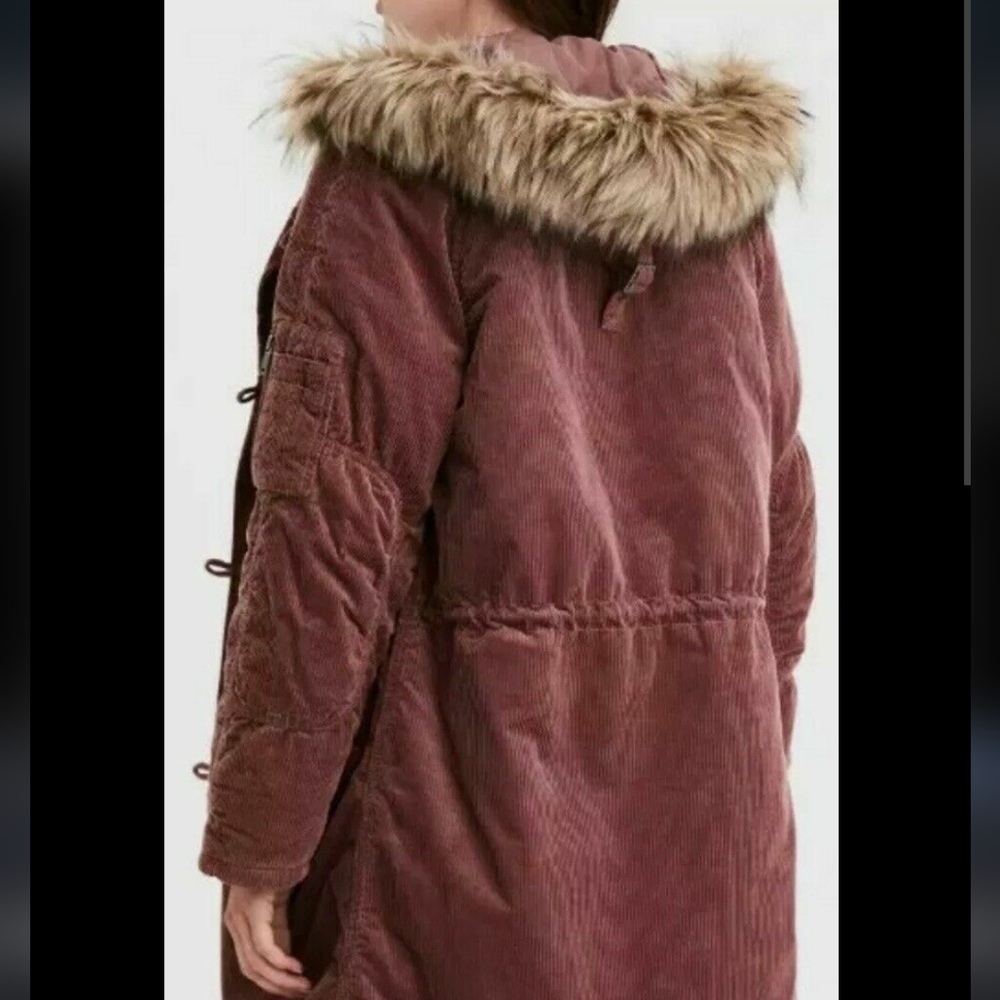 American Eagle Parka Brown Corduroy Puffer Winter Jacket - Picture 4 of 15